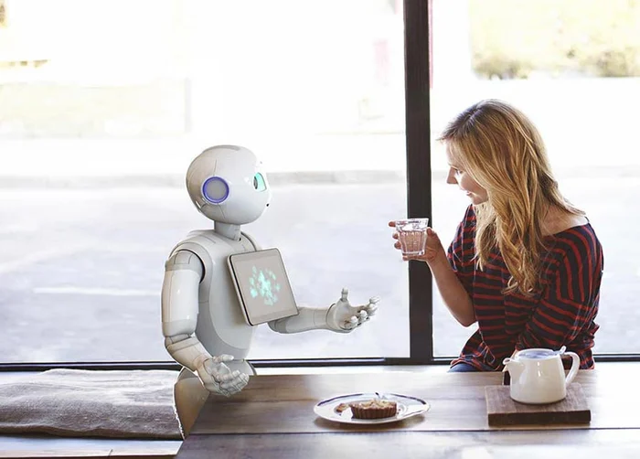 photo d'une femme en conversation avec un robot